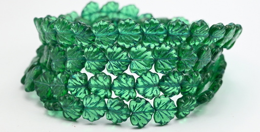 枫叶珠，透明绿宝石 54560 (50700-54560)，玻璃，捷克共和国 ~ STRANDED