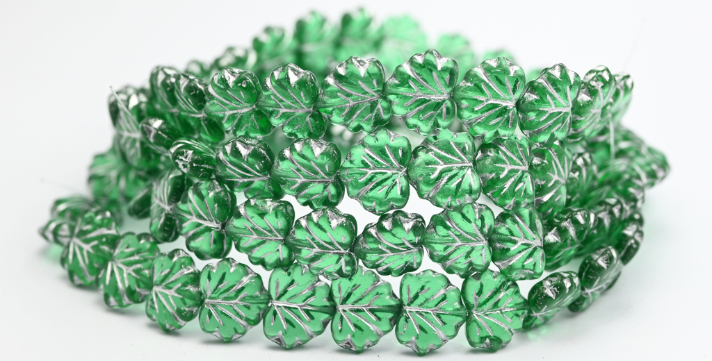 Maple Leaf Beads, Transparent Green Emerald Silver Lined (50700-54201), Glass, Czech Republic ~ STRANDED