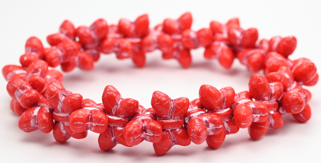 Simple Butterfly Pressed Glass Beads, Opaque Red Pink Lined (93200-54321), Glass, Czech Republic ~ STRANDED
