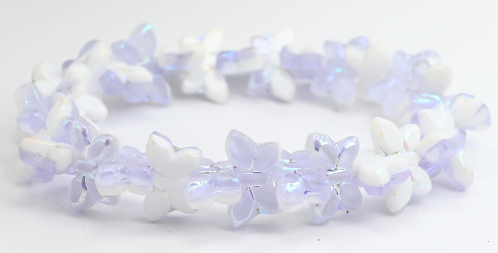 アウトレット 5グラム テーブルカットバタフライビーズ、20 x 12 mm、パープルホワイトAb 2X（0201020300-AB-2x）、ガラス、チェコ共和国