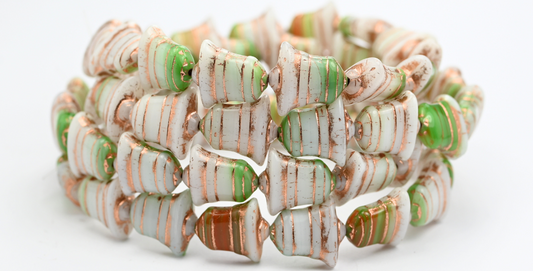 Flat Bell Beads, Green Mixed Colors 54200B (GREEN-MIX-54200B), Glass, Czech Republic ~ STRANDED