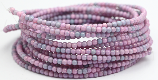 Round Pressed Glass Beads Druck, White Luster Lila (02010-14494), Glass, Czech Republic ~ STRANDED