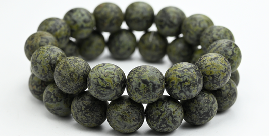 Round Pressed Glass Beads Druck, Black Travertin Matte (23980-86800-M), Glass, Czech Republic ~ STRANDED