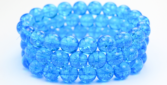 Round Pressed Glass Beads Druck, Aqua Crack (60030-CRACK), Glass, Czech Republic ~ STRANDED