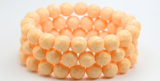 Round Pressed Glass Beads Orange Fruit, White 43605 Lava Glass (02010-43605-LAVA-GLASS), Glass, Czech Republic ~ STRANDED