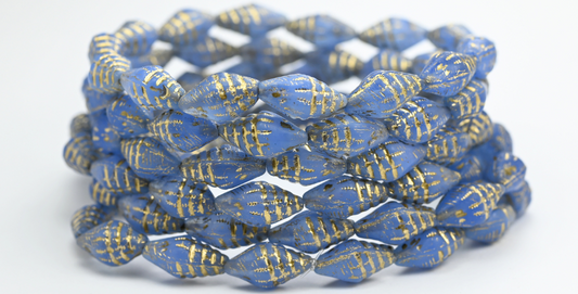 Seashell Pressed Glass Beads, Opal Blue Gold Lined (31000-54202), Glass, Czech Republic ~ STRANDED