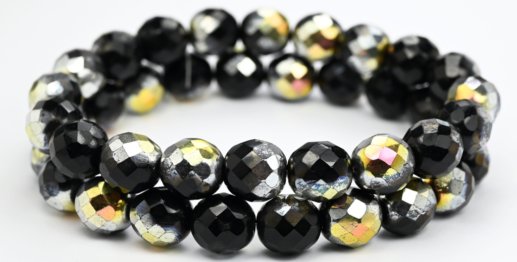 ファイアポリッシュラウンドファセットビーズ、ブラックローズゴールドカプリS（23980-27101-S）、ガラス、チェコ共和国〜STRANDED