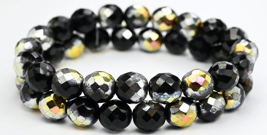 火抛光圆形刻面珠，黑玫瑰金 Capri S (23980-27101-S)，玻璃，捷克共和国 ~ STRANDED