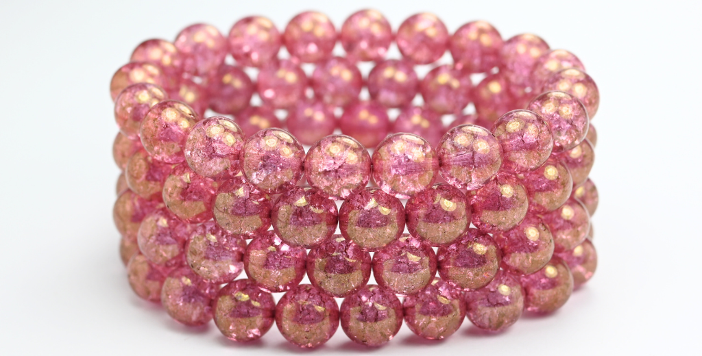 Round Pressed Glass Beads Druck, Crystal Luster Violet Full Coated Crack (00030-14496-CRACK), Glass, Czech Republic ~ STRANDED