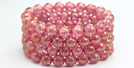 Round Pressed Glass Beads Druck, Crystal Luster Violet Full Coated Crack (00030-14496-CRACK), Glass, Czech Republic ~ STRANDED