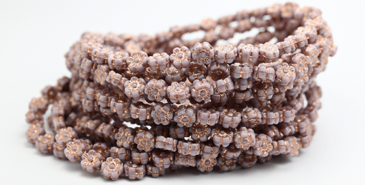 Hawaii Flower Pressed Glass Beads, Opaque Amethyst Copper Lined (23010-54200), Glass, Czech Republic ~ STRANDED