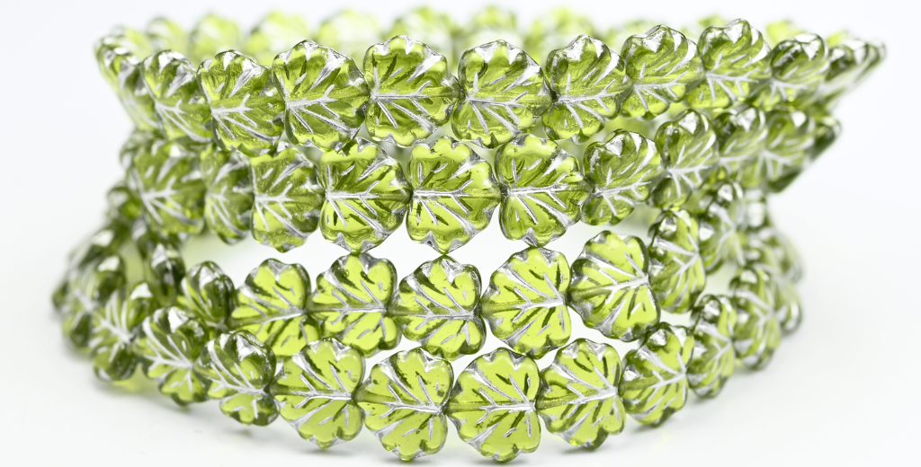 Maple Leaf Beads, Transparent Green Silver Lined (50200-54201), Glass, Czech Republic ~ STRANDED