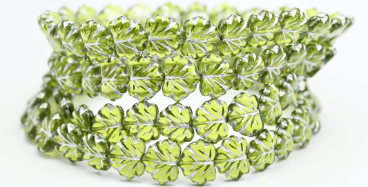 Maple Leaf Beads, Transparent Green Silver Lined (50200-54201), Glass, Czech Republic ~ STRANDED