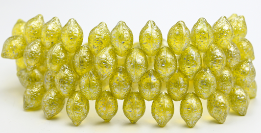 Lemon Friut Pressed Glass Beads, Transparent Yellow Silver Splash (80040-86700), Glass, Czech Republic ~ STRANDED