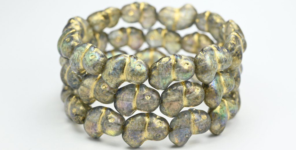 アウトレット 10グラム ダックビーズ、17 x 14 mm、クリスタルABライトグレーゴールドライン（00030-AB-34311-54202）、ガラス、チェコ共和国