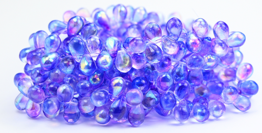Pear Teardrop Pressed Glass Beads, Crystal Glossy Blue Violet (00030-48102), Glass, Czech Republic ~ STRANDED