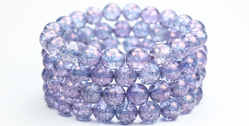 圆形压制玻璃珠 Druck，紫色裂纹 (15726-CRACK)，玻璃，捷克共和国 ~ STRANDED