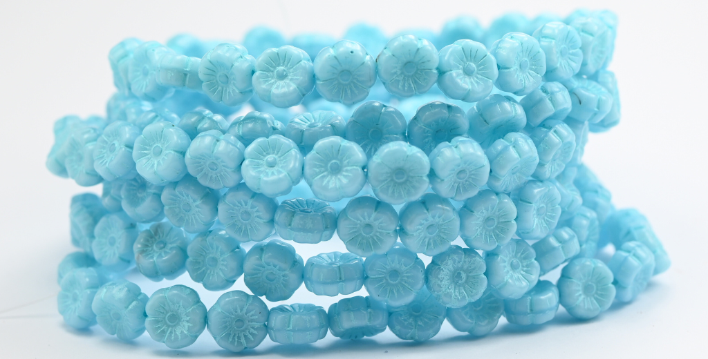 ハワイアンフラワー プレスガラスビーズ ターコイズライトブルーライン入り (64000-54308) ガラス製 チェコ共和国 ~ STRANDED