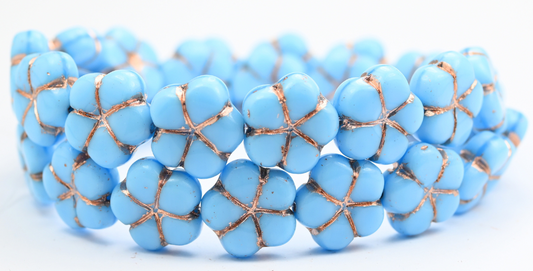 五瓣花压珠，丝滑蓝铜内衬 (64010-54200)，玻璃，捷克共和国 ~ STRANDED