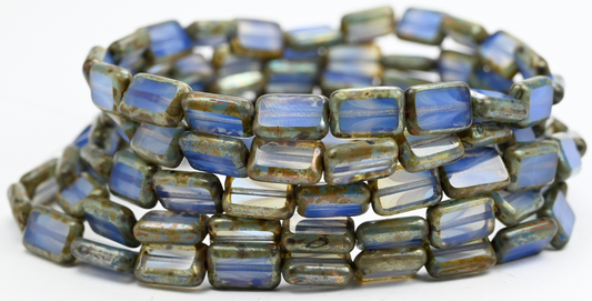 Table Cut Rectangle Beads, Opal Blue Picasso (31010-43400), Glass, Czech Republic ~ STRANDED
