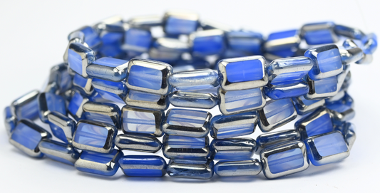 Table Cut Rectangle Beads, Opal Blue Chrome 2Xside (31010-CHROME-2XSIDE), Glass, Czech Republic ~ STRANDED