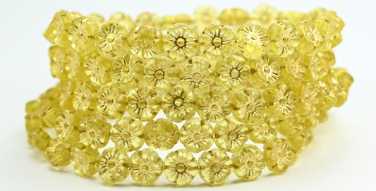 Hawaii Flower Pressed Glass Beads, Transparent Yellow Gold Lined (80120-54202), Glass, Czech Republic ~ STRANDED