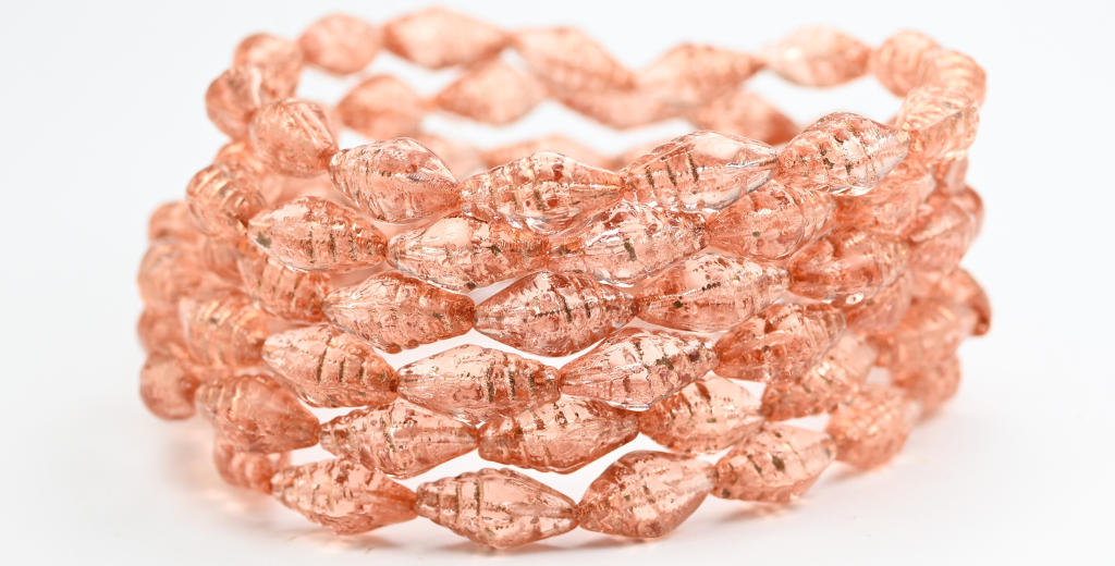 貝殻押しガラスビーズ、透明ピンク銅線入り（70140-54200）、ガラス、チェコ共和国～STRANDED