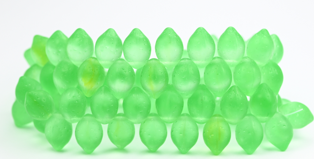 Lemon Friut Pressed Glass Beads, Emerald Green Matte (50120-M), Glass, Czech Republic ~ STRANDED
