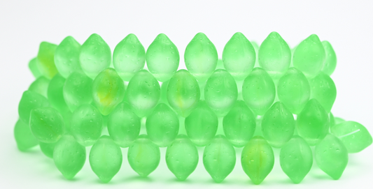 アウトレット 10グラム レモンビーズ、14 x 10 mm、エメラルドグリーンマット（50120-84100）、ガラス、チェコ共和国