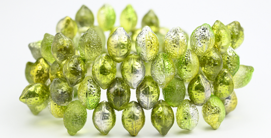 Lemon Friut Pressed Glass Beads, Crystal Glossy Green Yellow (00030-48226), Glass, Czech Republic ~ STRANDED