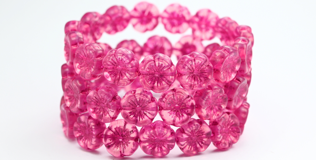 夏威夷花压制玻璃珠，蛋白石粉色 54570 (71010-54570)，玻璃，捷克共和国 ~ STRANDED