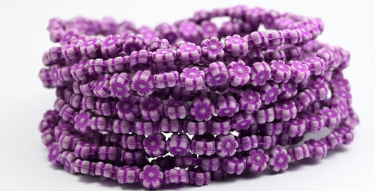 Hawaii Flower Pressed Glass Beads, 24020 Purple Lined (24020-46420), Glass, Czech Republic ~ STRANDED