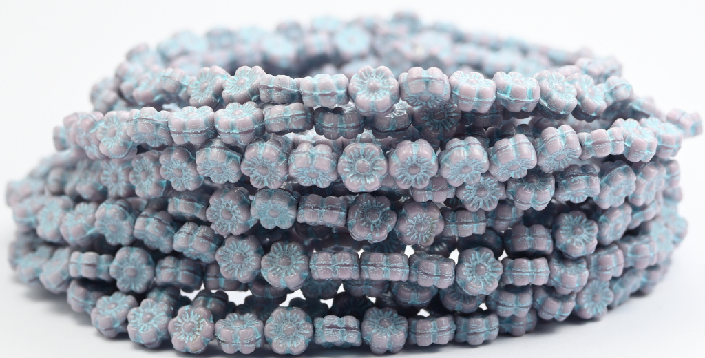 Hawaii Flower Pressed Glass Beads, 24020 Light Blue Lined (24020-54308), Glass, Czech Republic ~ STRANDED