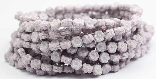 夏威夷花压制玻璃珠，24020 白色内衬 (24020-46401)，玻璃，捷克共和国 ~ STRANDED