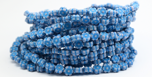 Hawaii Flower Pressed Glass Beads, 24020 Light Blue Lined (24020-46460), Glass, Czech Republic ~ STRANDED