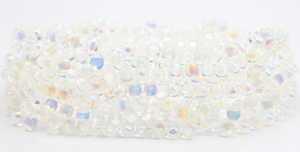 梨形泪珠压制玻璃珠，水晶 Ab (00030-AB)，玻璃，捷克共和国