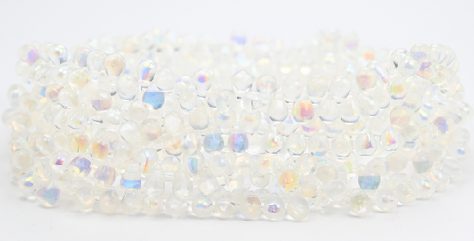 梨形泪珠压制玻璃珠，水晶 Ab (00030-AB)，玻璃，捷克共和国