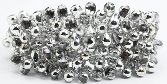 梨形泪滴压制玻璃珠，水晶水晶银半涂层（00030-27001），玻璃，捷克共和国〜STRANDED