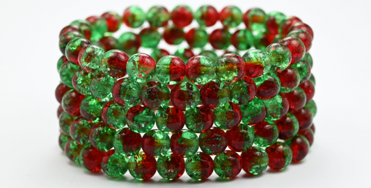 ラウンドプレスガラスビーズ Druck、ルビーレッド 50600 クラック (90080-50600-CRACK)、ガラス、チェコ共和国 ~ STRANDED