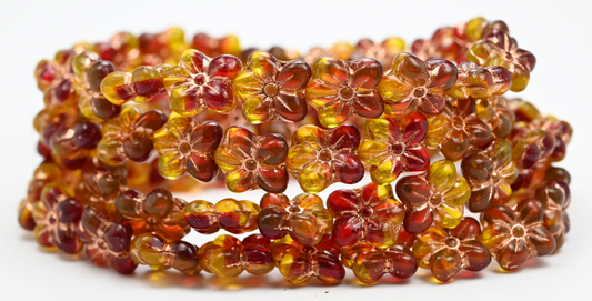 フラワープレスガラスビーズ、90088004 銅線入り (90088004-54200)、ガラス、チェコ共和国 ~ STRANDED