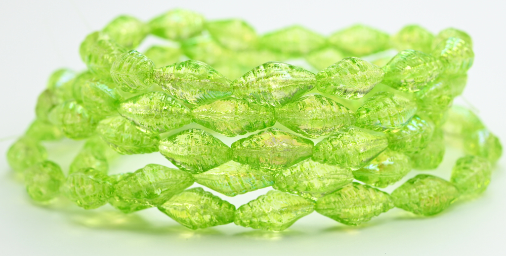 Seashell Pressed Glass Beads, Crystal Light Green Ab (00030-34310-AB), Glass, Czech Republic ~ STRANDED