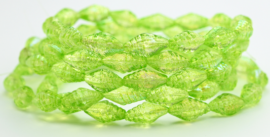 Seashell Pressed Glass Beads, Crystal Light Green Ab (00030-34310-AB), Glass, Czech Republic ~ STRANDED