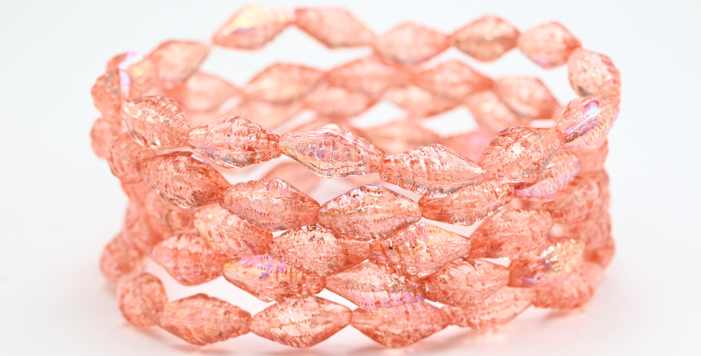 Seashell Pressed Glass Beads, Crystal Light Pink Peach Ab (00030-34305-AB), Glass, Czech Republic ~ STRANDED