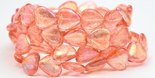 ハート型プレスガラスビーズ、クリスタルライトピンクピーチAB（00030-34305-AB）、ガラス、チェコ共和国～STRANDED