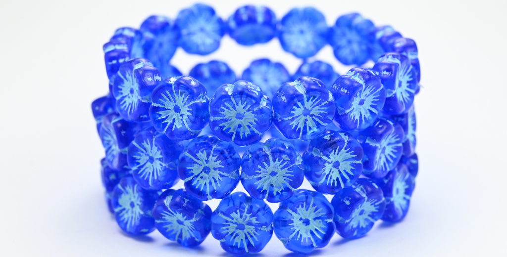 OUTLET 10克夏威夷花珠，14 x 14毫米，透明蓝色，浅蓝色内衬（30060-54308），玻璃，捷克共和国