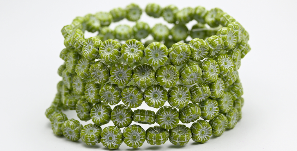 OUTLET 10克夏威夷花珠，8 x 8毫米，绿白内衬（53420-54312），玻璃，捷克共和国