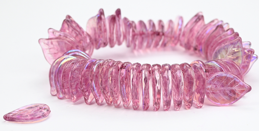 アウトレット 10グラム アップルリーフビーズ、18 x 13 mm、クリスタルライトフクシアピンクAb（00030-34306-AB）、ガラス、チェコ共和国