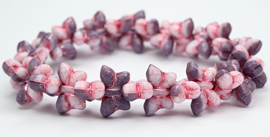 Simple Butterfly Pressed Glass Beads, Silk Lavender Pink Lined (240104000-54321), Glass, Czech Republic ~ STRANDED