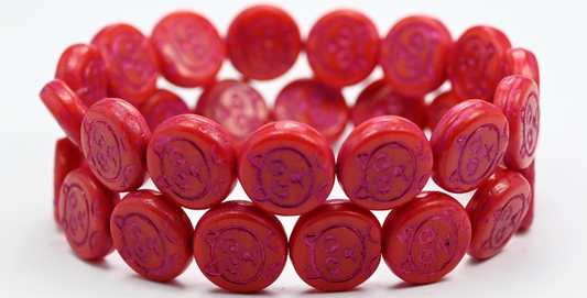 猫の口輪コインビーズ、不透明レッド 54570 (93200-54570)、ガラス、チェコ共和国 ~ STRANDED