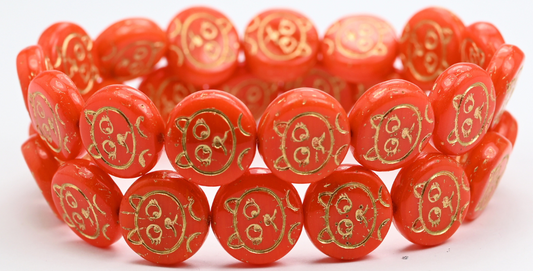 猫嘴硬币珠，蛋白石红金内衬 (91240-54202)，玻璃，捷克共和国 ~ STRANDED